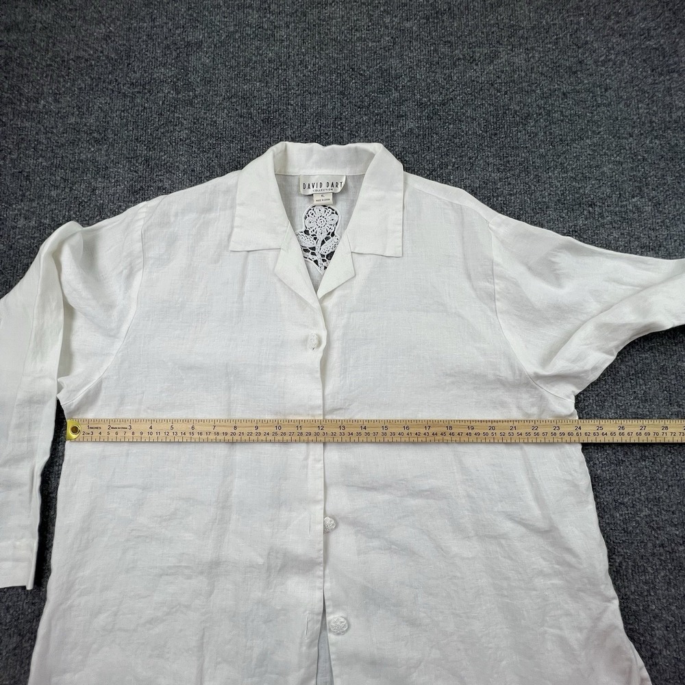 David Dart Collection‎ 100% Linen White Shirt Jacket Lace Skull Back Women XL